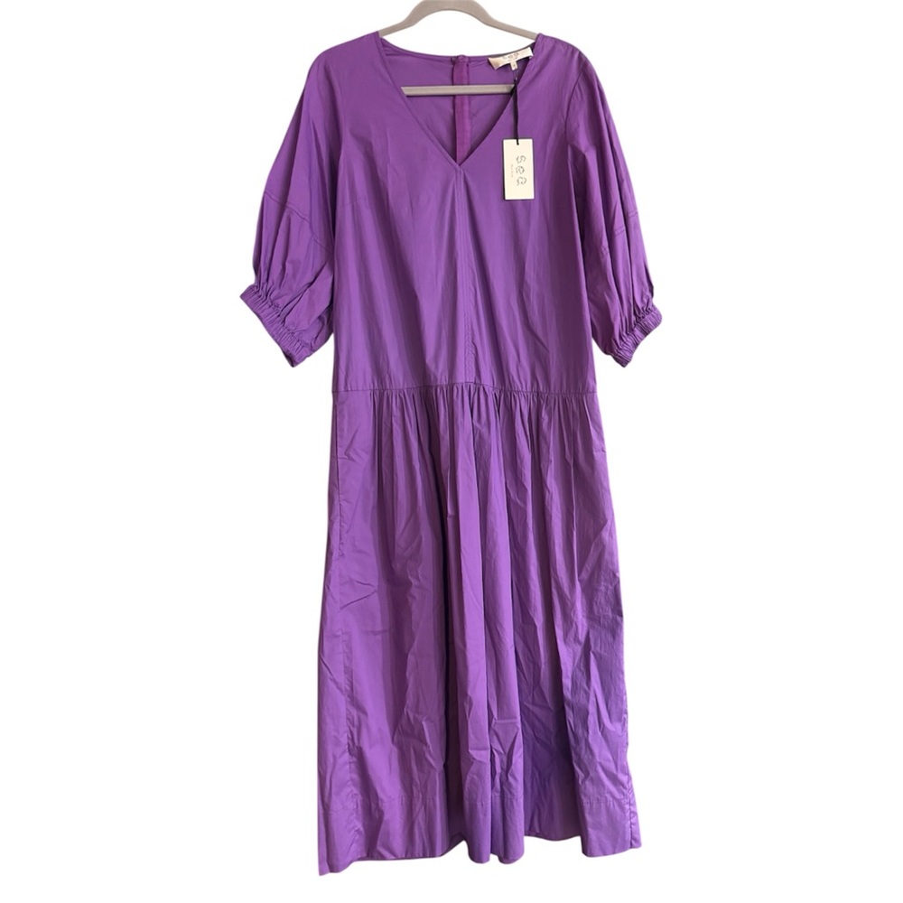 Sea New York Tabitha Relaxed Long Sleeve Midi Dress in Grape Prairie Peasant